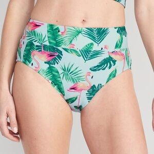 NWT! True Blue Flamingo High-Waisted Printed Banded Bikini Swim Bottoms 🌻